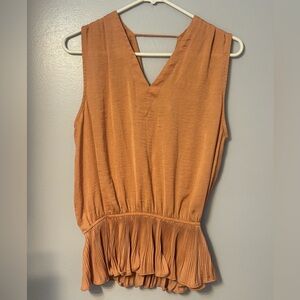 Tamari Sleeveless V-Neck Pleated Waist Tank - Coral - Sz M